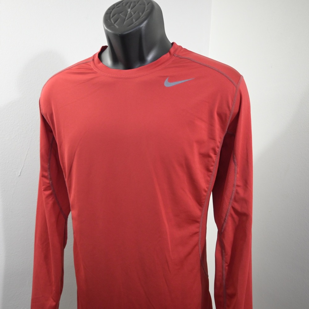 Nike Pro Combat Activewear Shirt Mens Large Fitted Red Long Sleeve Dri-FIT